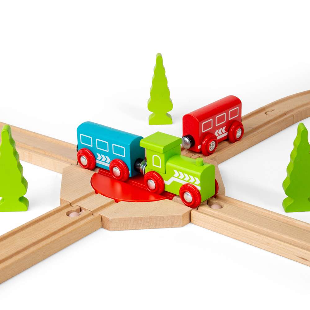 Bigjigs Rail Wooden 4 Way Turntable Train Track Accessory for Kids 3 Years Plus
