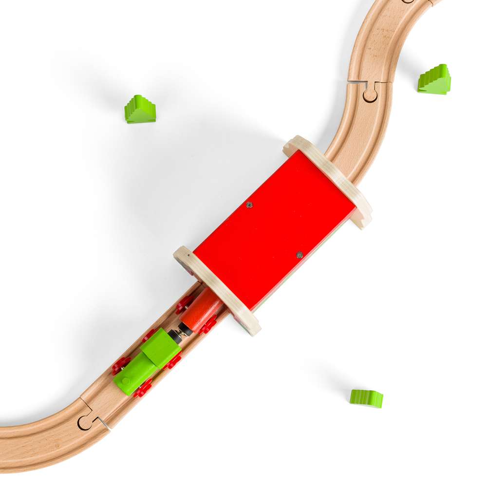 Bigjigs Rail Red Brick Tunnel Wooden Train Accessory for Kids Toy Railway Sets