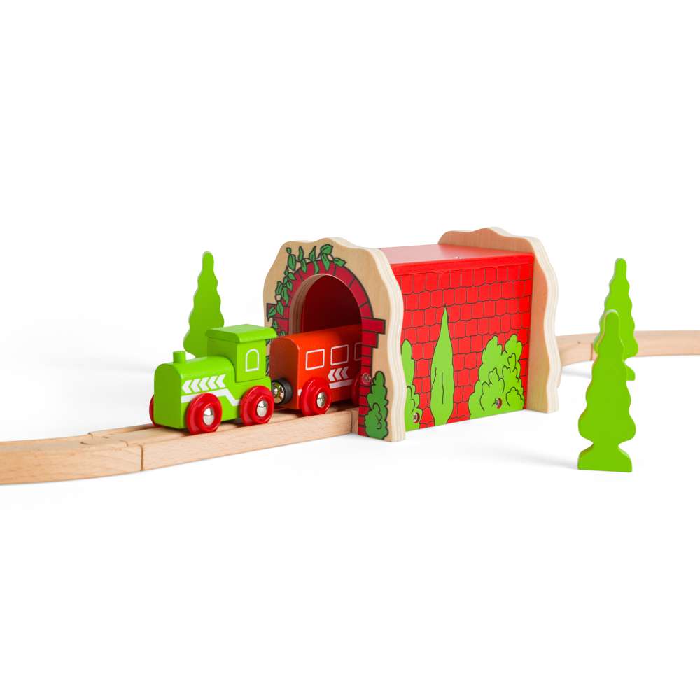 Bigjigs Rail Red Brick Tunnel Wooden Train Accessory for Kids Toy Railway Sets
