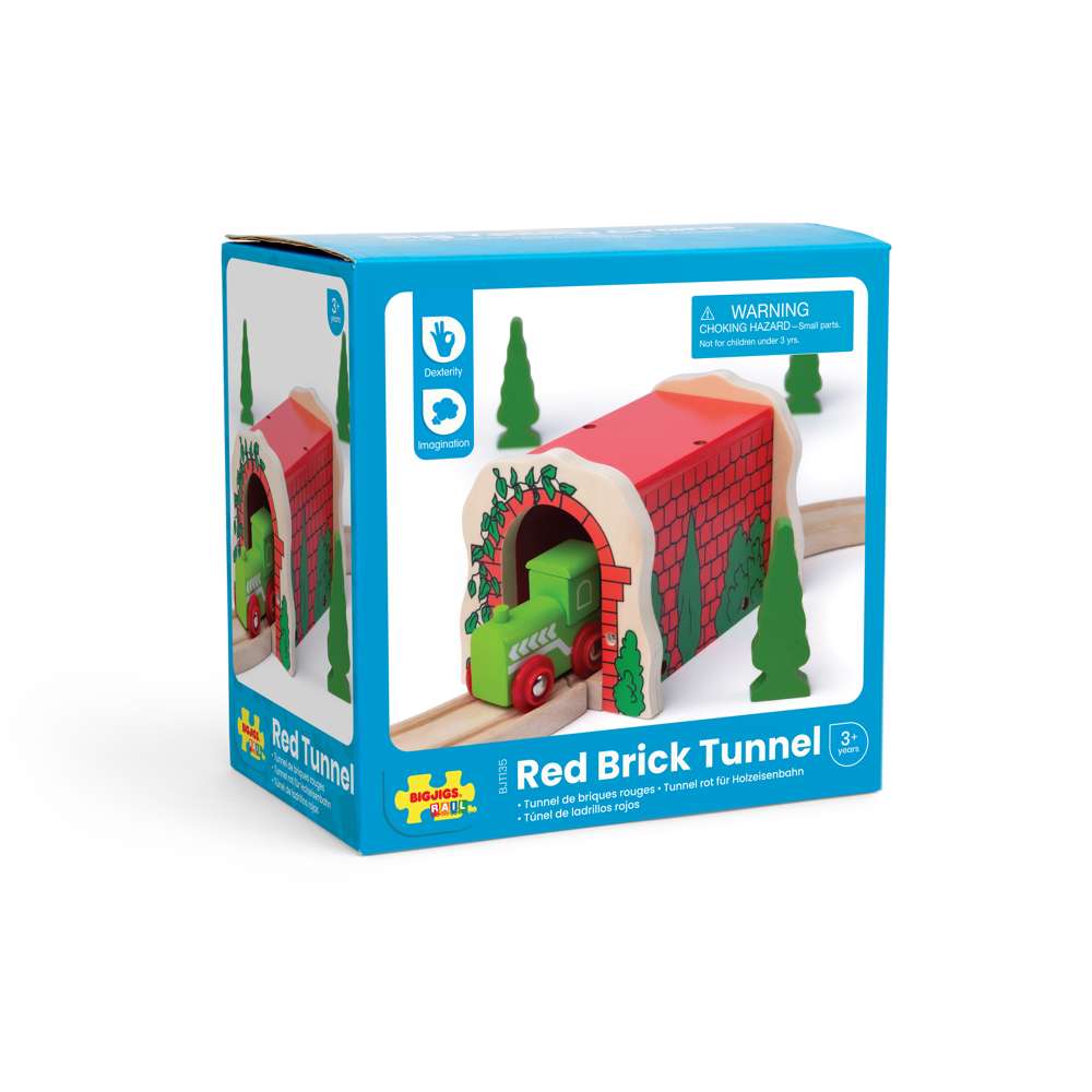 Bigjigs Rail Red Brick Tunnel Wooden Train Accessory for Kids Toy Railway Sets