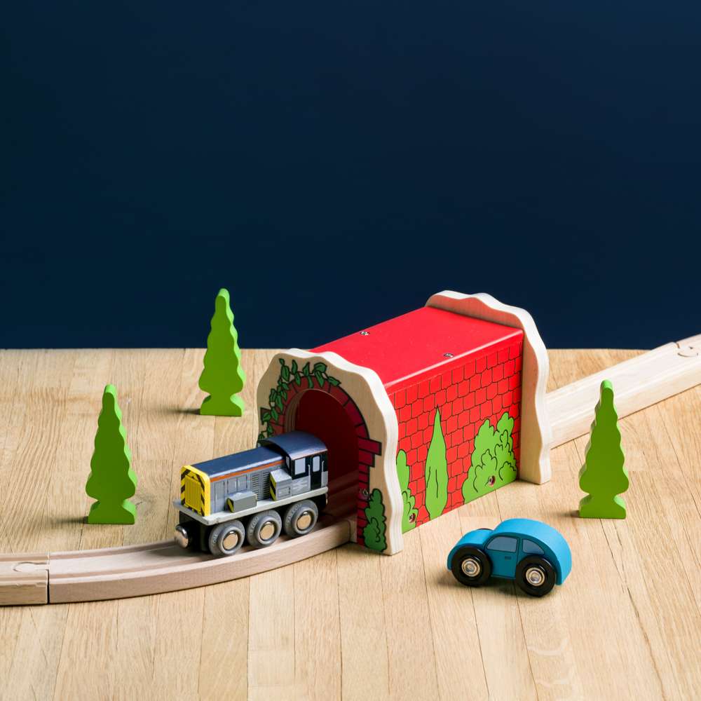 Bigjigs Rail Red Brick Tunnel Wooden Train Accessory for Kids Toy Railway Sets