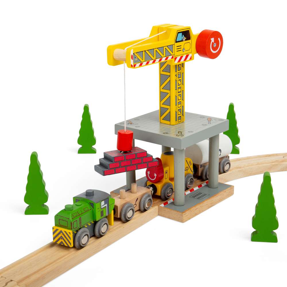 Bigjigs Rail Big Yellow Toy Crane Wooden Railway Accessory for Train Sets