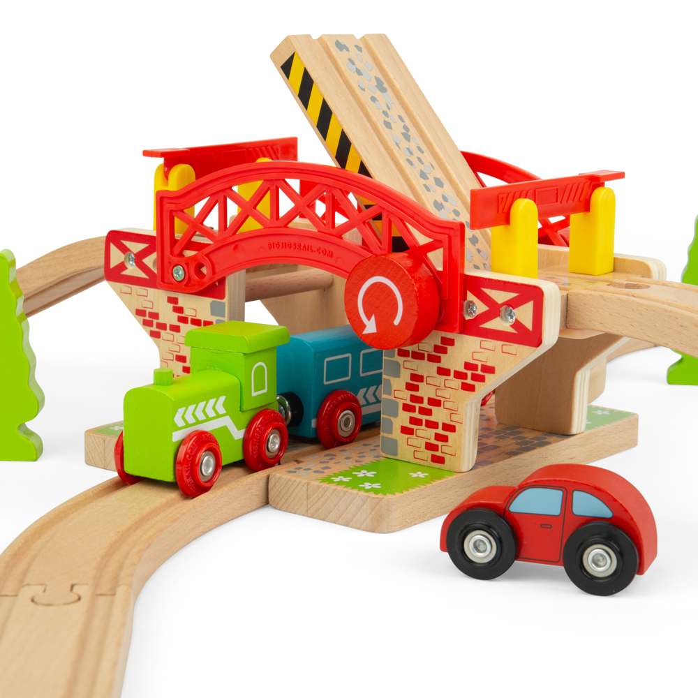 Bigjigs Rail Wooden Lifting Bridge Train Set Accessory with Track 3 Pieces