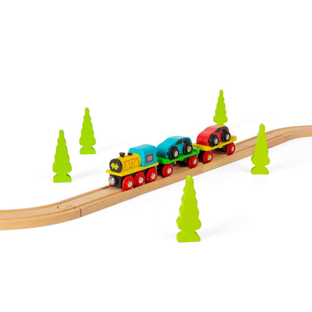 Bigjigs Rail Wooden Car Loader Train Accessory with 2 Cars and Engine 8 Pieces