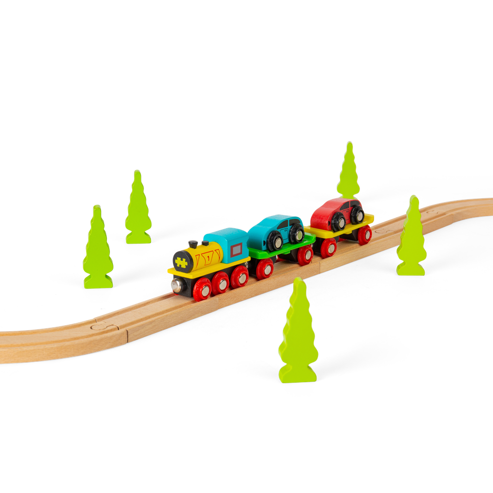 Bigjigs Rail Wooden Car Loader Train Accessory with 2 Cars and Engine 8 Pieces