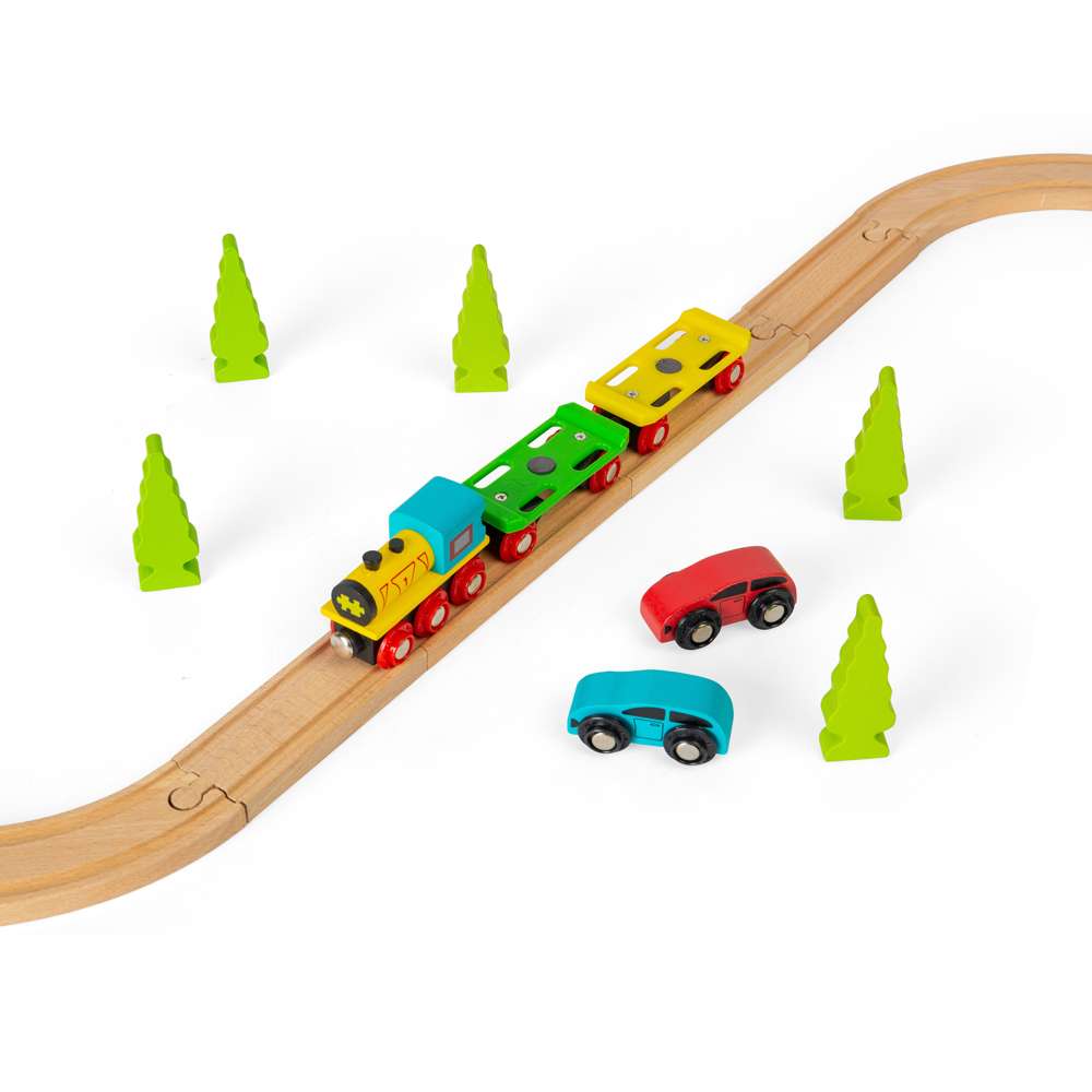 Bigjigs Rail Wooden Car Loader Train Accessory with 2 Cars and Engine 8 Pieces