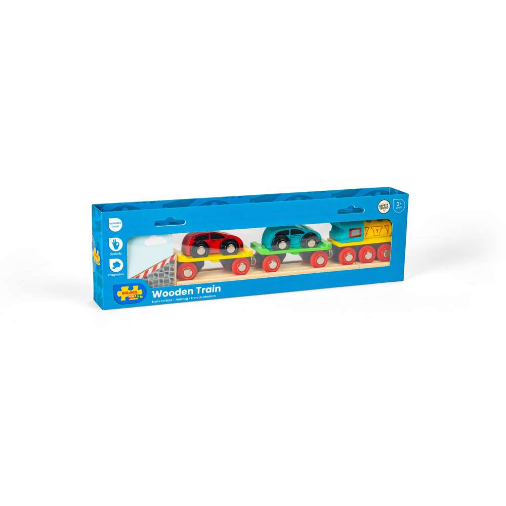 Bigjigs Rail Wooden Car Loader Train Accessory with 2 Cars and Engine 8 Pieces