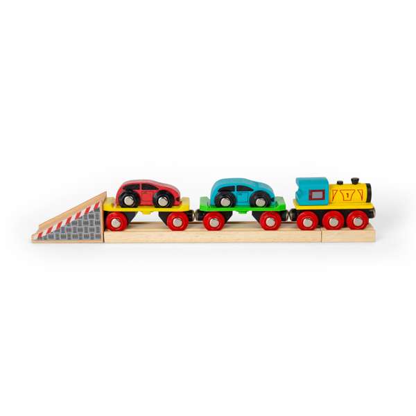 Bigjigs Rail Wooden Car Loader Train Accessory with 2 Cars and Engine 8 Pieces