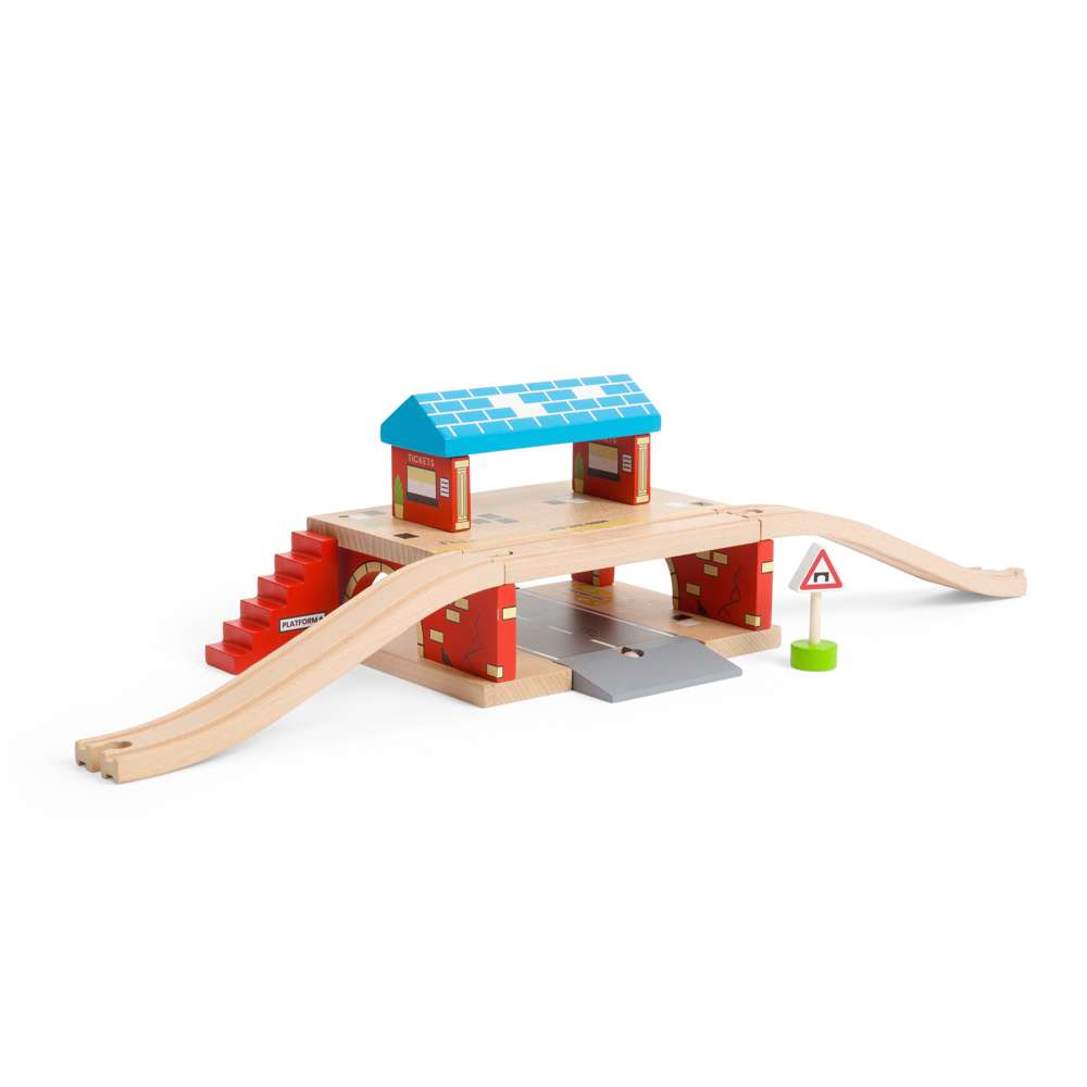 Bigjigs Rail London Overground Station Wooden Train Toy with 5 Play Pieces