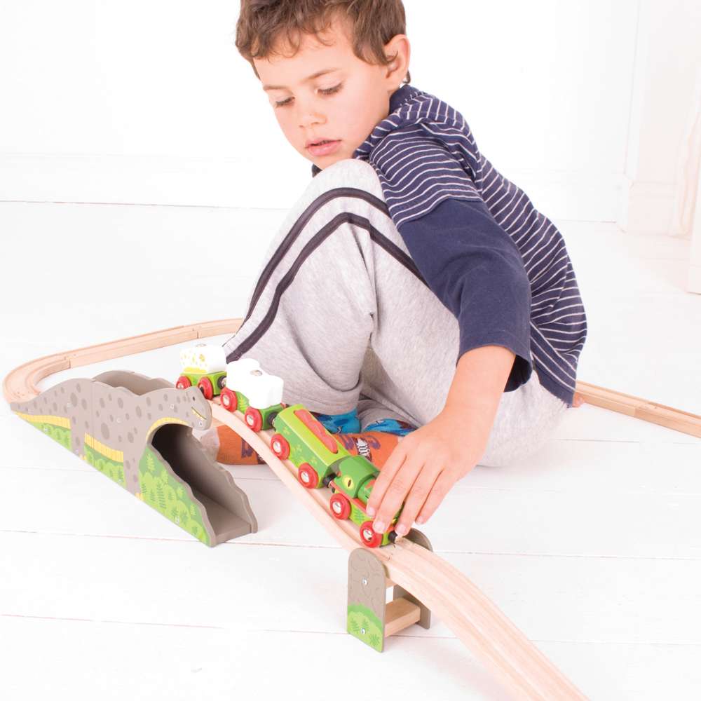 Bigjigs Rail Bronto Riser Dinosaur Wooden Train Track Accessory with 5 Play Pieces