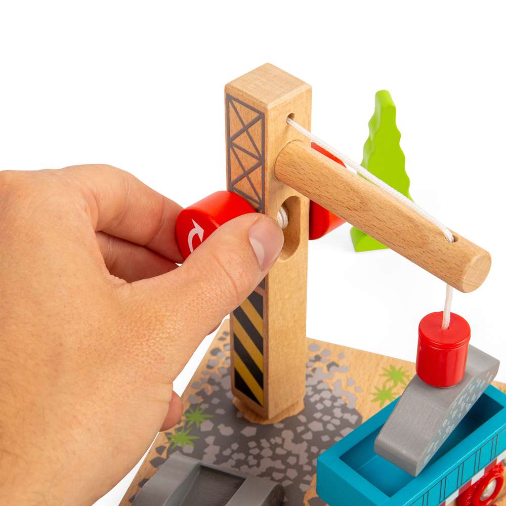 Bigjigs Rail Wooden Gravel Toy Crane with Magnetic Pulley for Train Sets