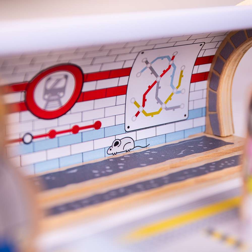 Bigjigs Rail Wooden London Underground Station Toy Train Accessory with Ticket Machine and Commuters