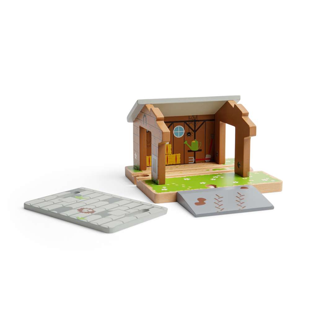 Bigjigs Rail Wooden Barnyard Tunnel Toy Train Accessory with Removable Ramp