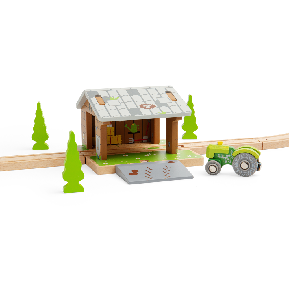Bigjigs Rail Wooden Barnyard Tunnel Toy Train Accessory with Removable Ramp