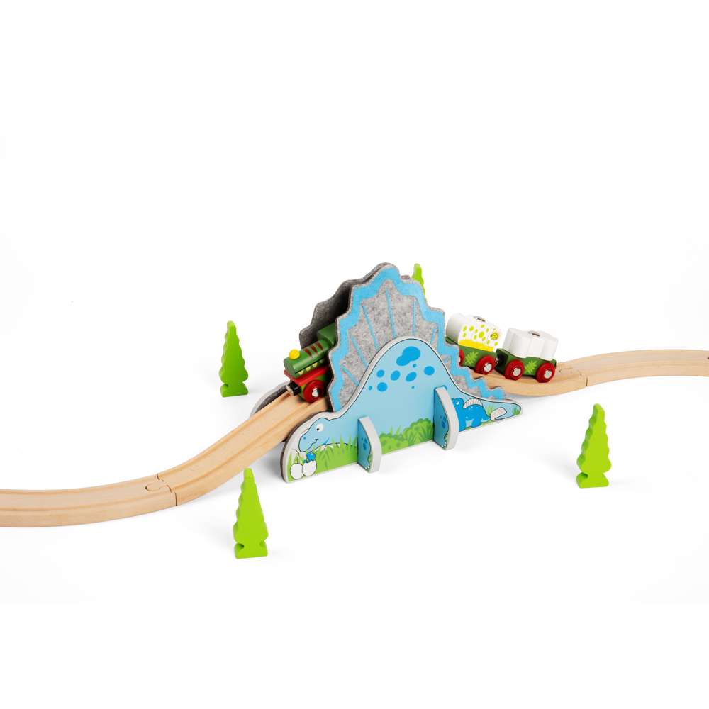 Bigjigs Rail Dino Riser Tunnel 2 in 1 Wooden Railway Accessory for Kids Train Sets