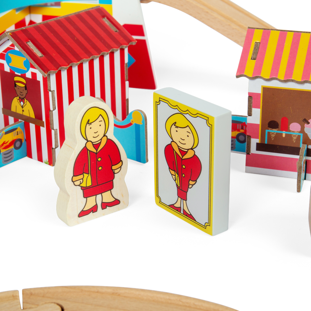 Bigjigs Rail Fun Fair Train Set Wooden Railway 54 Piece Toy for Ages 3 Plus