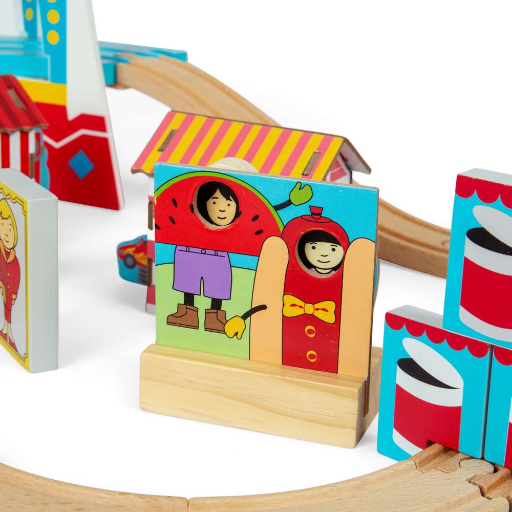 Bigjigs Rail Fun Fair Train Set Wooden Railway 54 Piece Toy for Ages 3 Plus