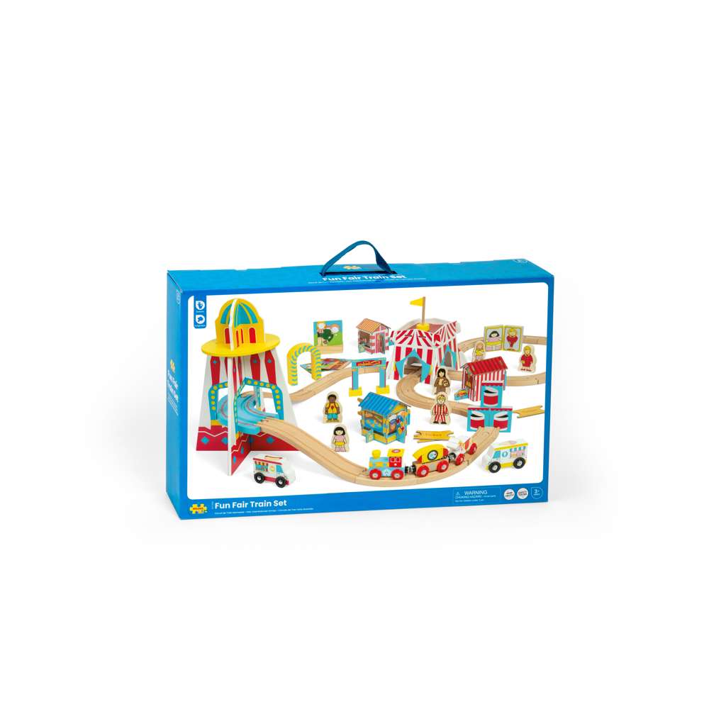 Bigjigs Rail Fun Fair Train Set Wooden Railway 54 Piece Toy for Ages 3 Plus