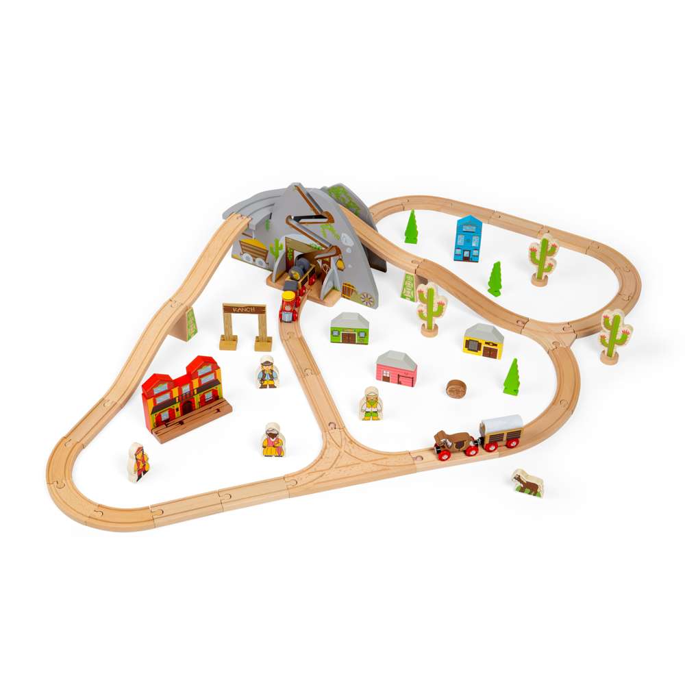 Bigjigs Rail Wild West Train Set 62 Piece Wooden Railway for Kids 3 Years Plus