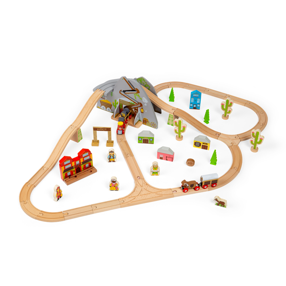 Bigjigs Rail Wild West Train Set 62 Piece Wooden Railway for Kids 3 Years Plus