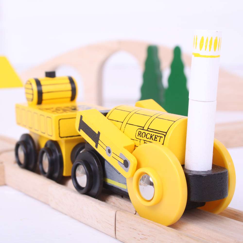 Bigjigs Rail Stephensons Rocket Wooden Engine and Carriage Toy Train