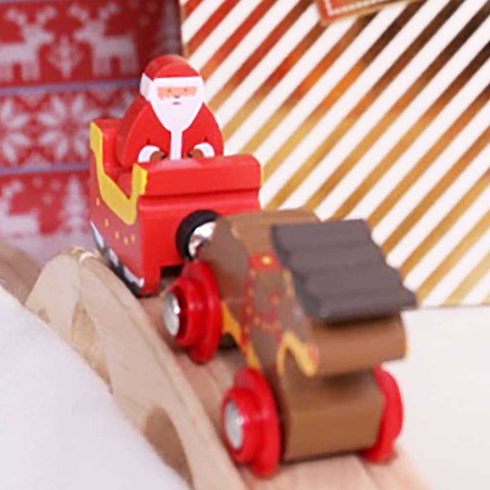 Bigjigs Rail Wooden Santa Sleigh with Reindeer Christmas Train Set Accessory with Track Piece 3 Play Pieces