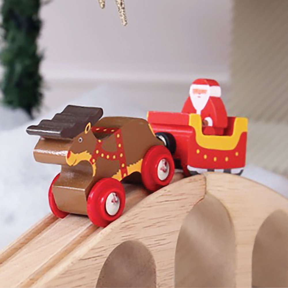 Bigjigs Rail Wooden Santa Sleigh with Reindeer Christmas Train Set Accessory with Track Piece 3 Play Pieces