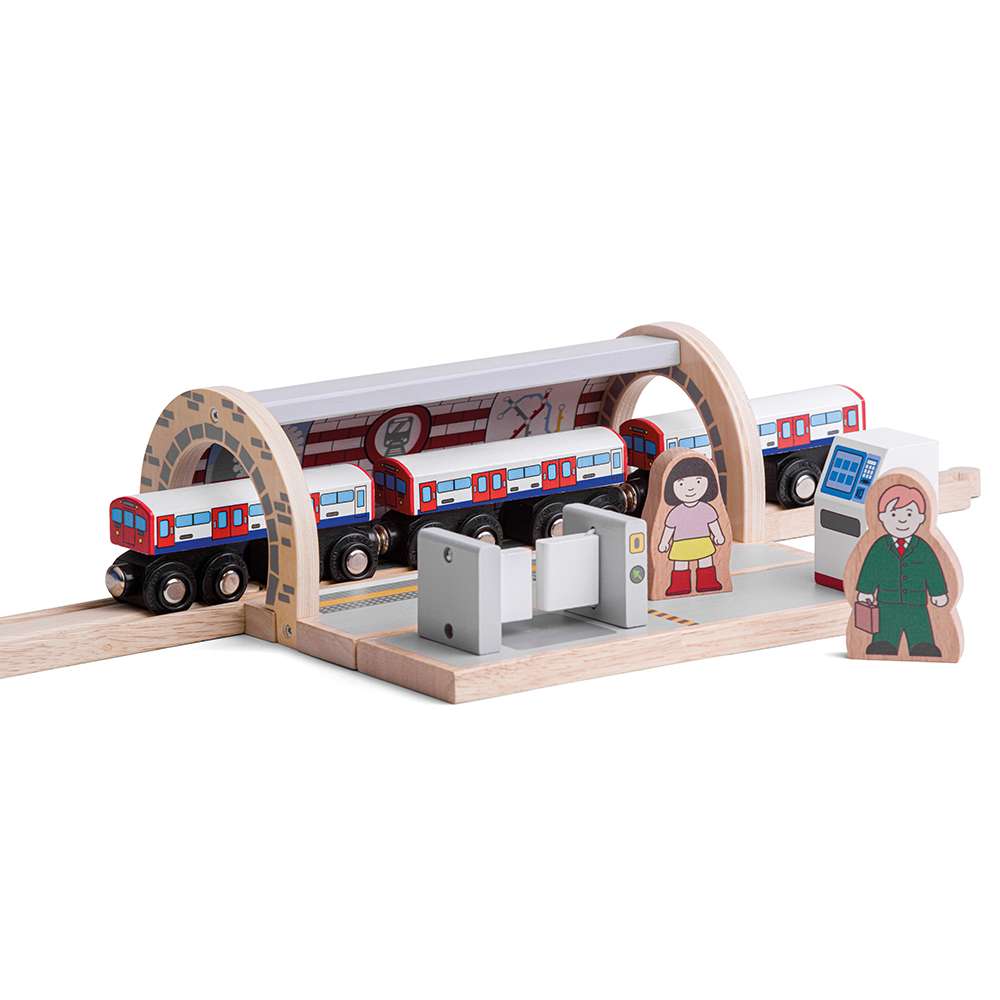 Bigjigs Rail London Underground Wooden Train Toy with Track 3 Piece Carriage Set