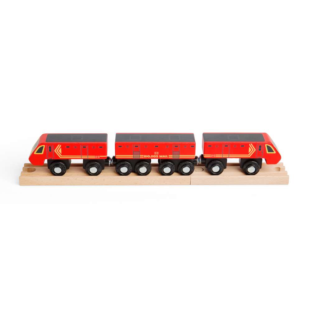 Bigjigs Rail Postal Train Wooden Toy Train with 3 Carriages and 2 Track Pieces