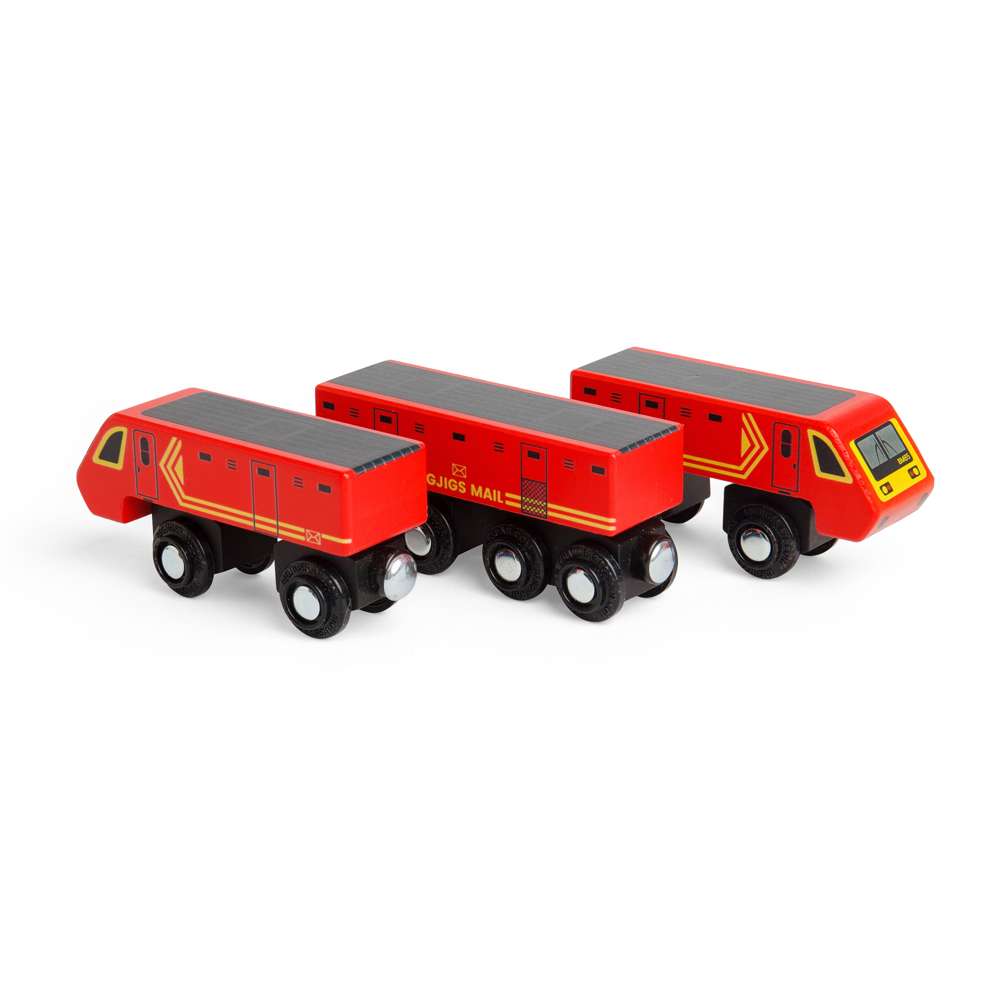 Bigjigs Rail Postal Train Wooden Toy Train with 3 Carriages and 2 Track Pieces