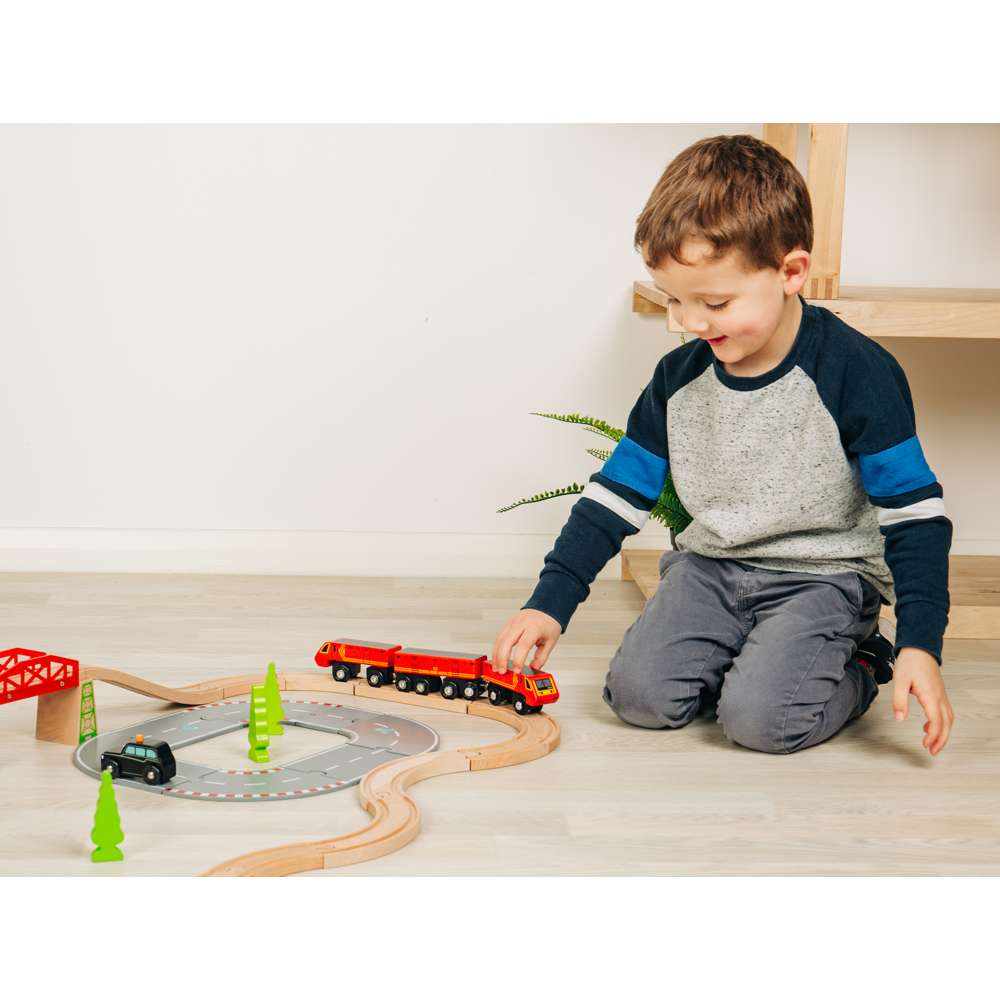 Bigjigs Rail Postal Train Wooden Toy Train with 3 Carriages and 2 Track Pieces