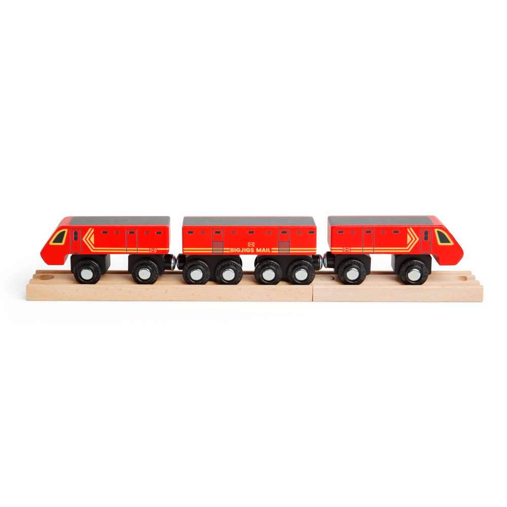 Bigjigs Rail Postal Train Wooden Toy Train with 3 Carriages and 2 Track Pieces