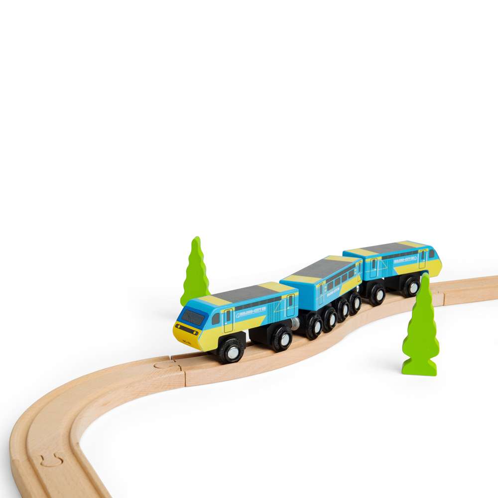 Bigjigs Rail City 85 Wooden Toy Train Intercity 125 with 3 Carriages and Track 3 Years Plus