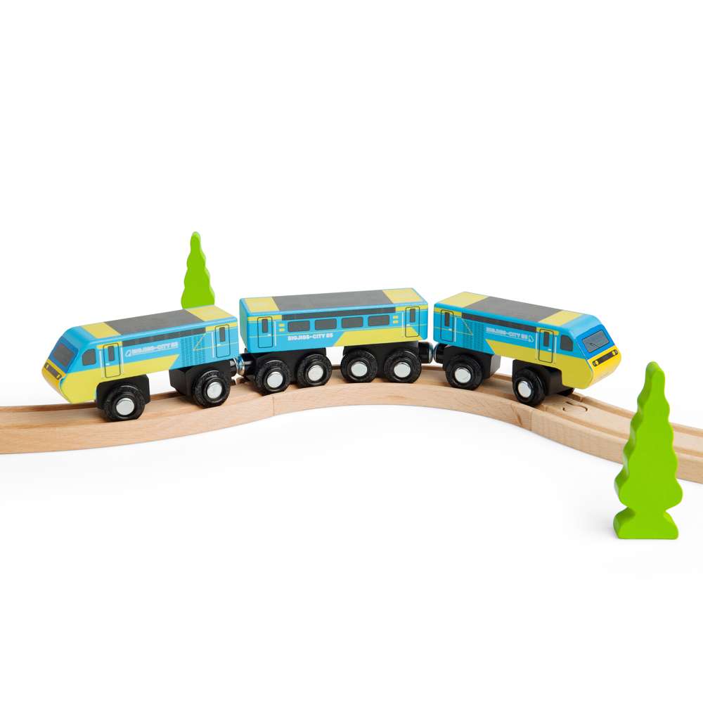 Bigjigs Rail City 85 Wooden Toy Train Intercity 125 with 3 Carriages and Track 3 Years Plus