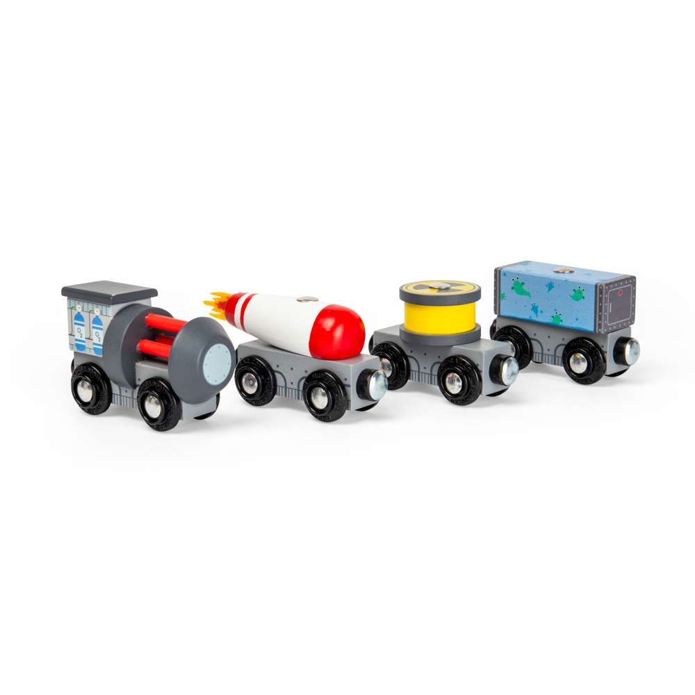 Bigjigs Rail Wooden Space Train Set with 3 Carriages and 9 Pieces for Kids 3 Years Plus