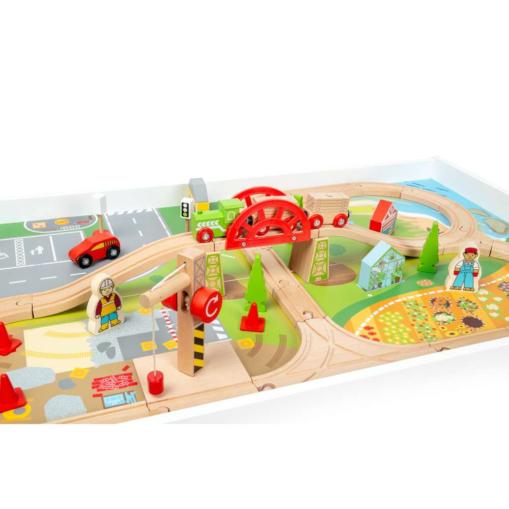 Bigjigs Rail Wooden Train Set and Table with 50 Play Pieces