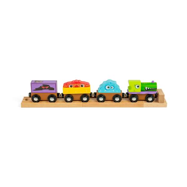 Bigjigs Rail Wooden Monster Train with Engine and 3 Carriages for Wooden Railway Sets