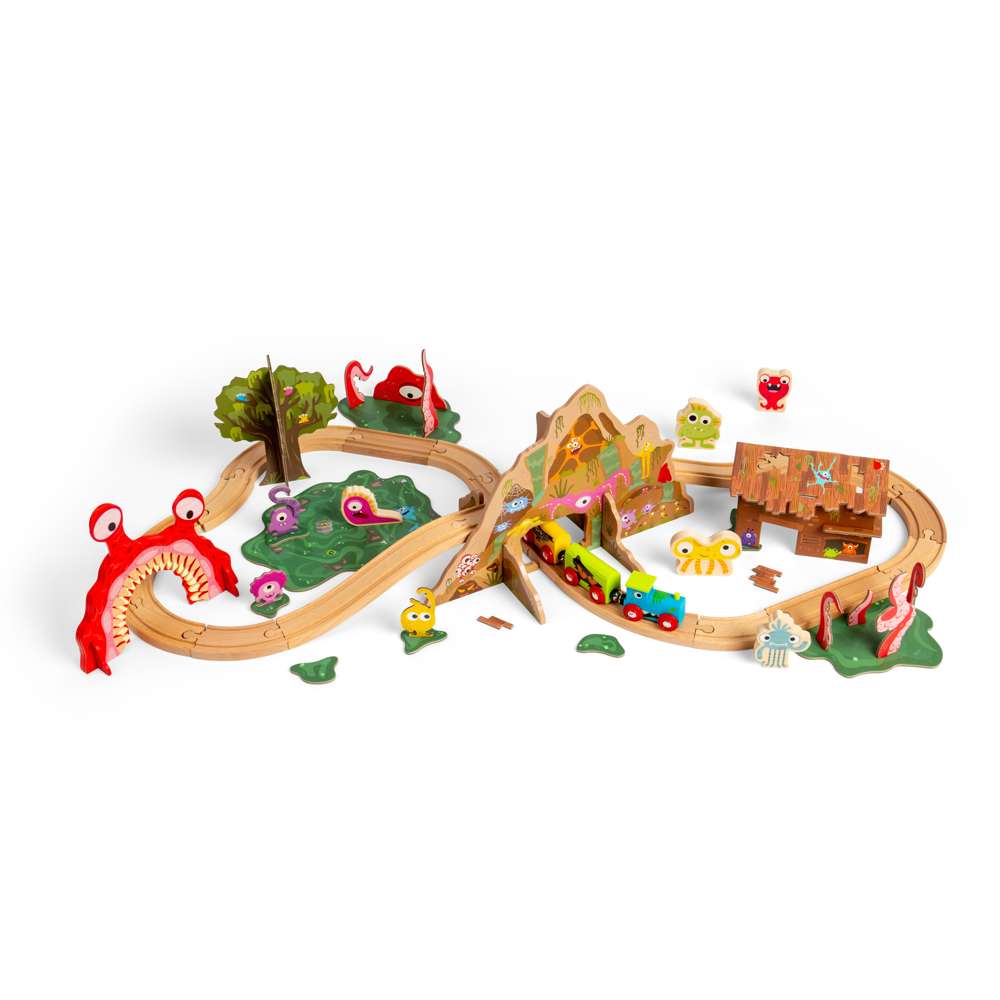 Bigjigs Rail Monster Train Set Wooden Railway 50 Play Pieces for Kids 3 Years Plus