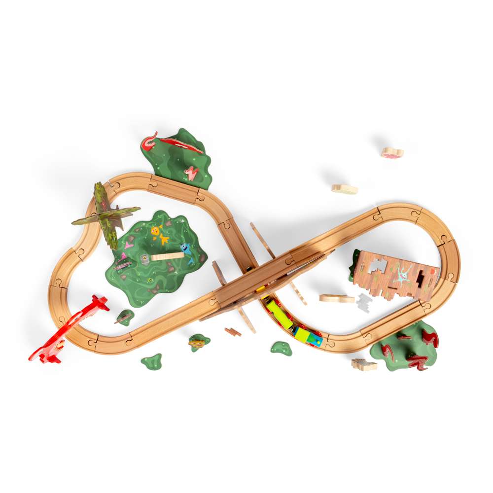 Bigjigs Rail Monster Train Set Wooden Railway 50 Play Pieces for Kids 3 Years Plus