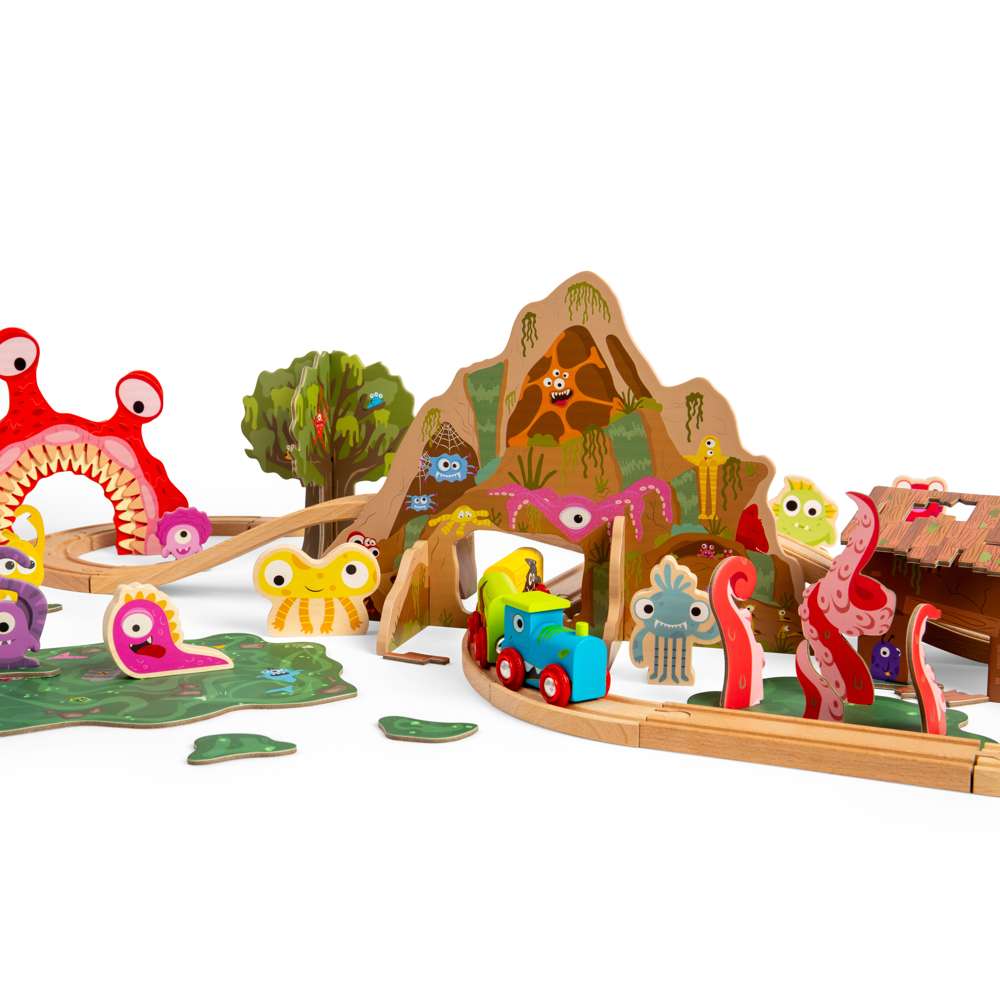 Bigjigs Rail Monster Train Set Wooden Railway 50 Play Pieces for Kids 3 Years Plus