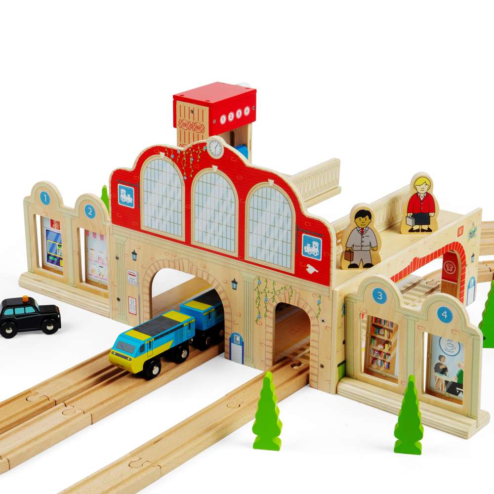 Bigjigs Rail Grand Central Station Wooden Train Set Accessory for Kids 3 Plus Years