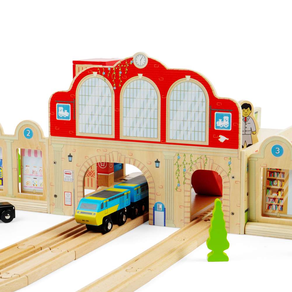 Bigjigs Rail Grand Central Station Wooden Train Set Accessory for Kids 3 Plus Years