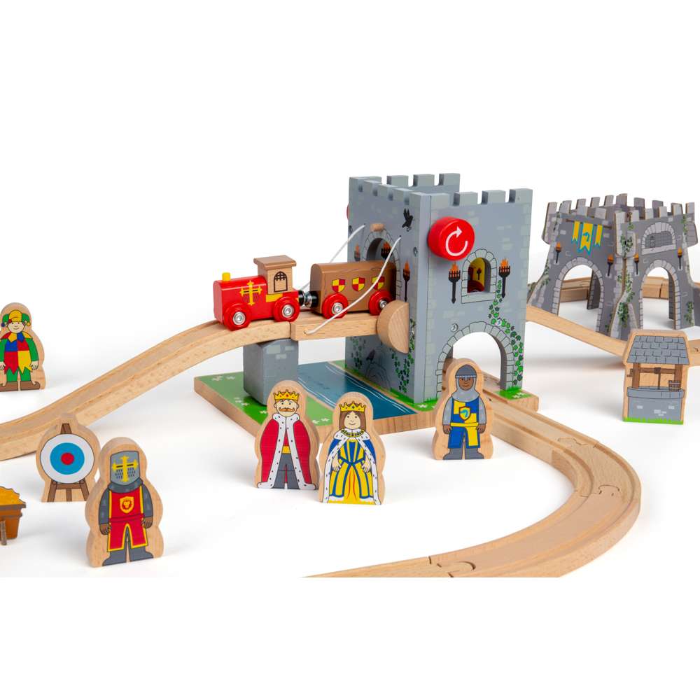 Bigjigs Rail Medieval Train Set Wooden Toy Railway with 33 Play Pieces