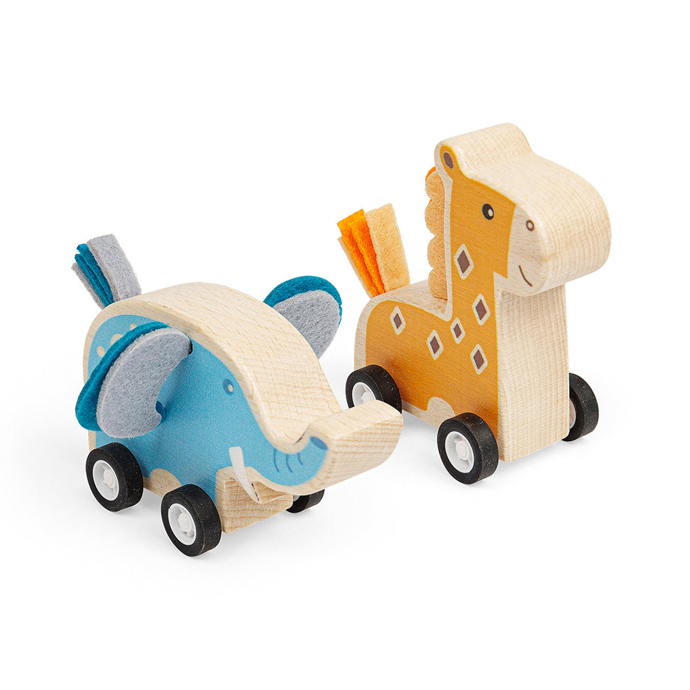 Bigjigs Toys Wooden Animal Pull Back Toys Elephant and Giraffe Pack of 2