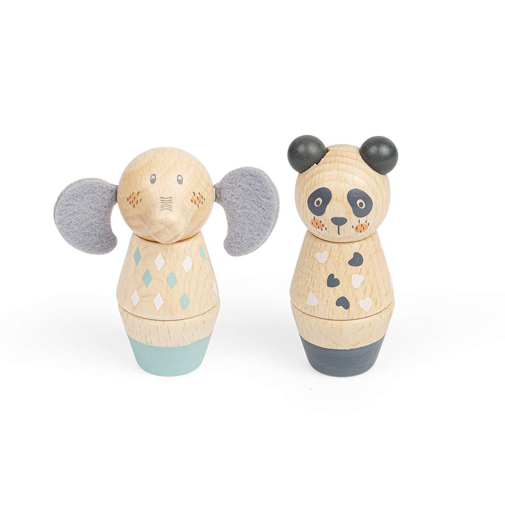Bigjigs Toys Twist and Match Wooden Animals Panda and Elephant 2 Pack Toy for 18 Months Plus