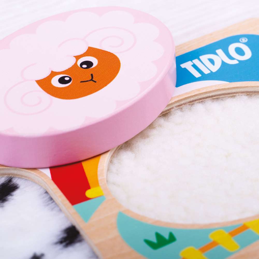 Tidlo Touch and Feel Farm Puzzle Wooden Sensory Shape Sorter Toy for Babies and Toddlers