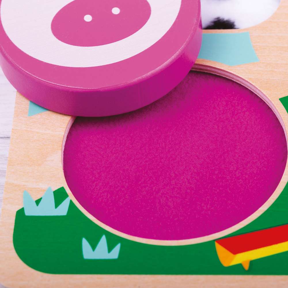 Tidlo Touch and Feel Farm Puzzle Wooden Sensory Shape Sorter Toy for Babies and Toddlers
