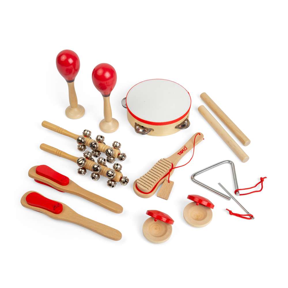 Tidlo 14 Piece Kids Musical Instruments Set Wooden Percussion Toys for 3 Years Plus
