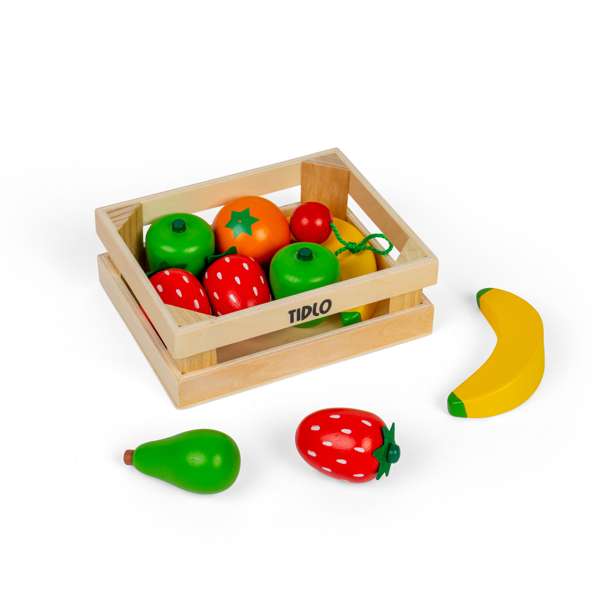 Tidlo Wooden Fruit Salad Set in Storage Crate 11 Pieces Toy Food Kitchen Role Play 18 Months Plus