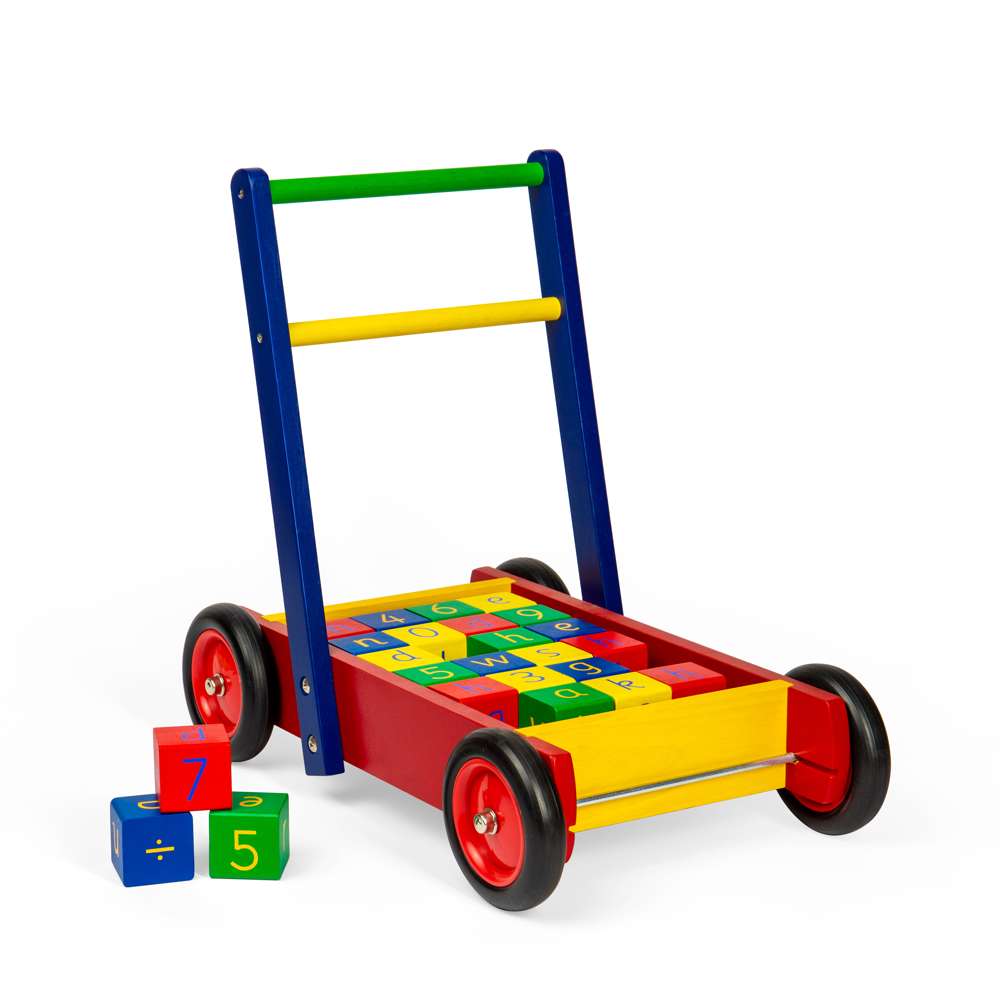 Tidlo Wooden Baby Walker with ABC Blocks 24 Pieces Educational Activity Toy